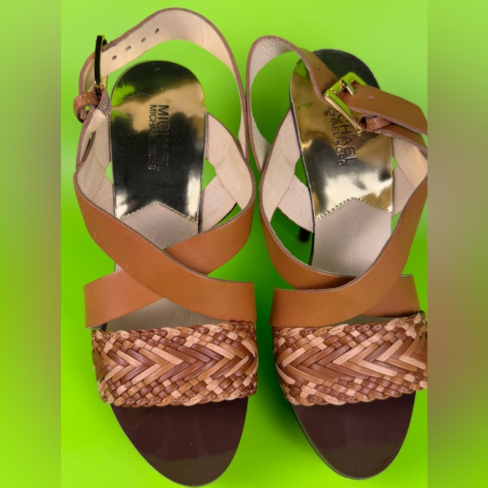 Michael Kors Brown Woven Strap Sandals